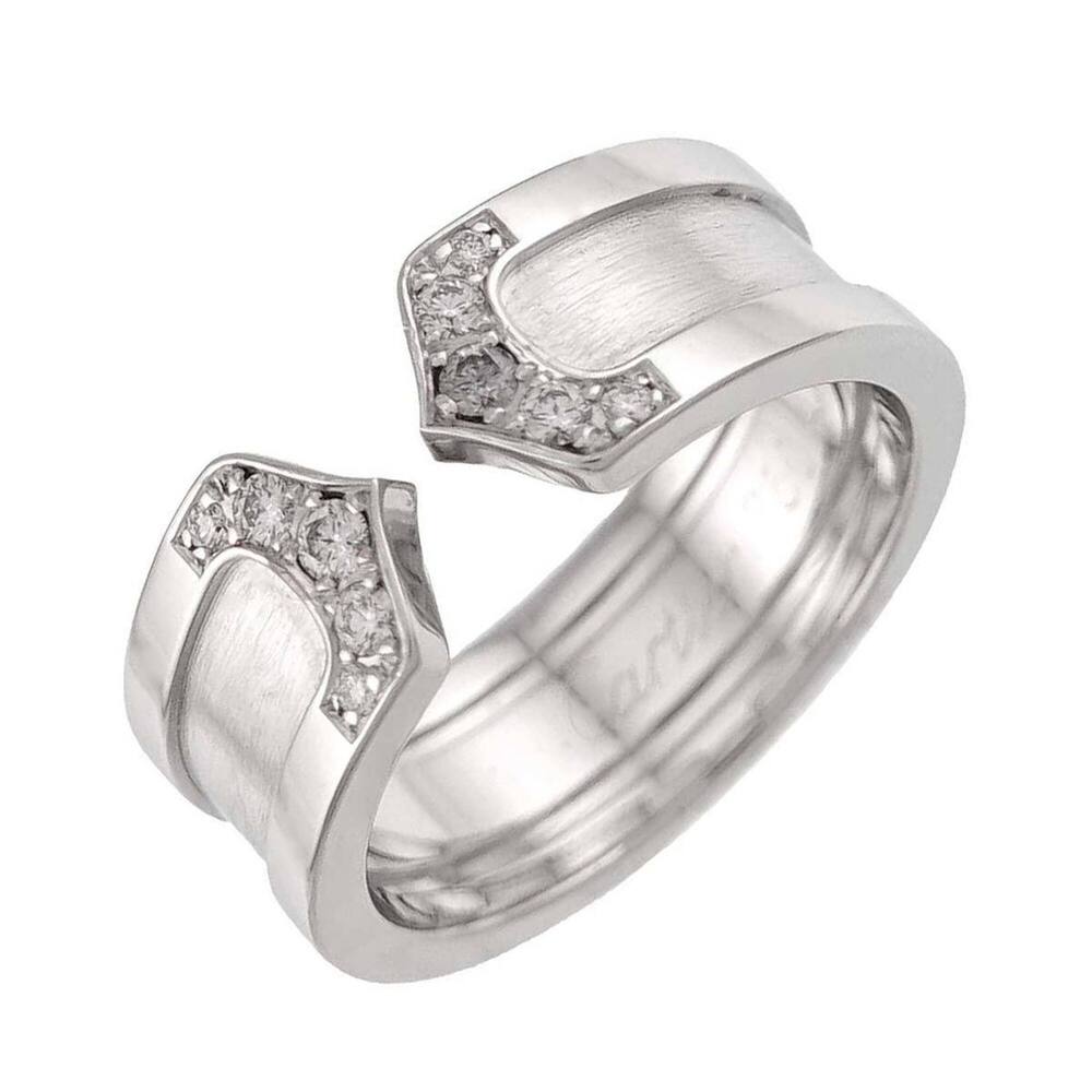 Cartier C2 Small SM #47 Diamond Ring, 18K WG White Gold 750, 2C Ring